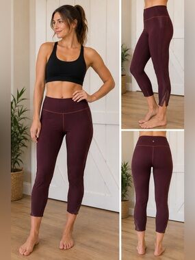 Athleta Leggings Large Burgundy High Rise Mesh Cutout Workout Yoga Pants